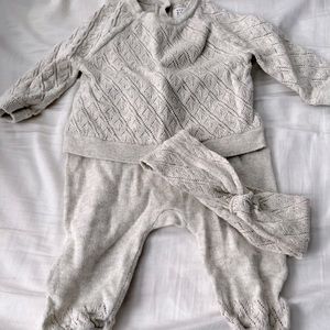 Baby Gap Pointelle Sweater Outfit Set-gray heather-3-6 months
